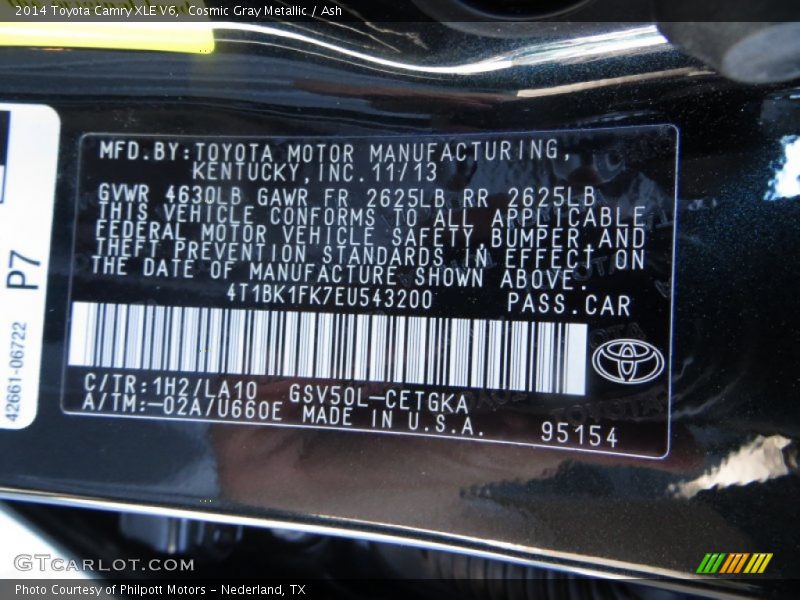 Cosmic Gray Metallic / Ash 2014 Toyota Camry XLE V6
