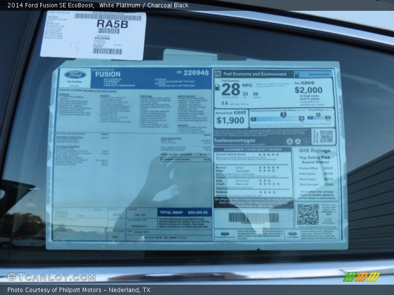 White Platinum / Charcoal Black 2014 Ford Fusion SE EcoBoost
