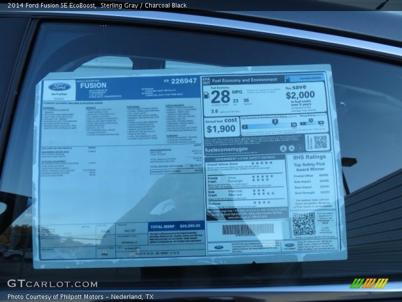 Sterling Gray / Charcoal Black 2014 Ford Fusion SE EcoBoost