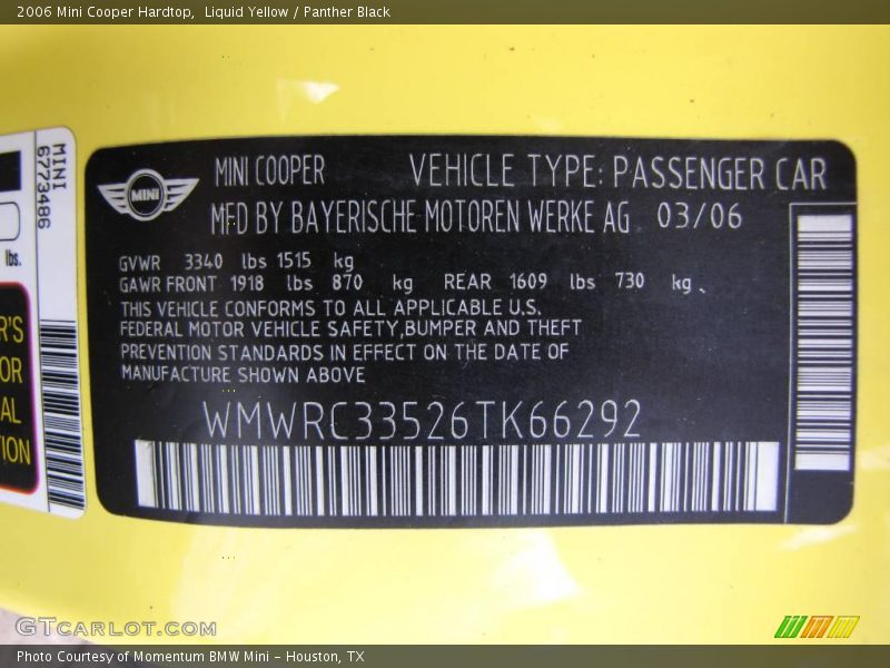 Liquid Yellow / Panther Black 2006 Mini Cooper Hardtop