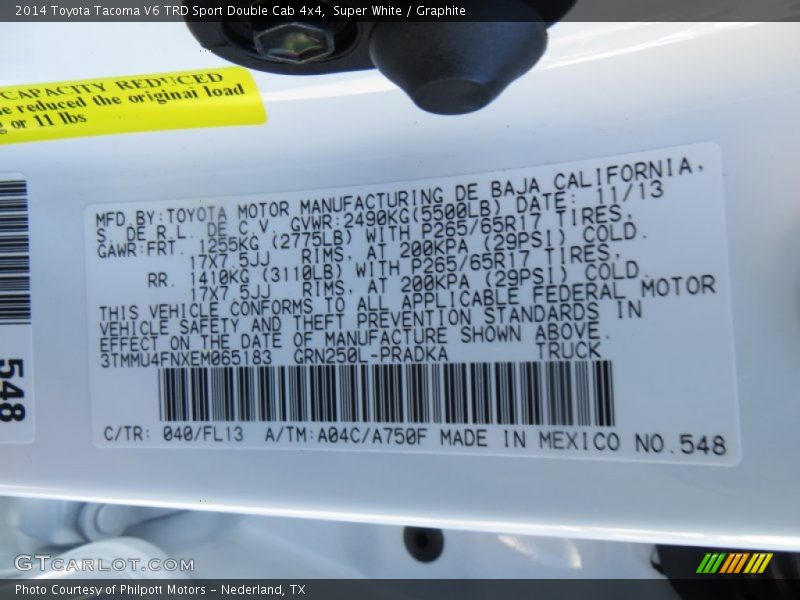 2014 Tacoma V6 TRD Sport Double Cab 4x4 Super White Color Code 040