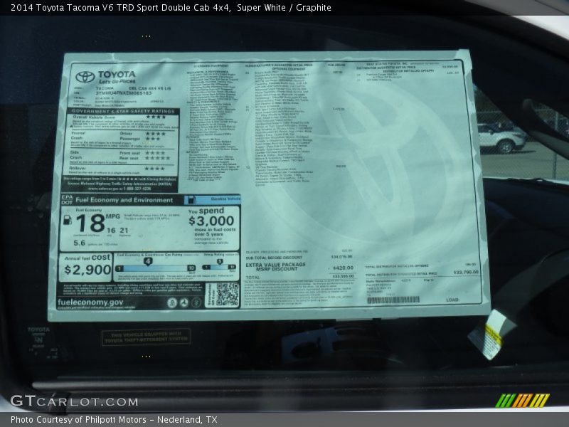  2014 Tacoma V6 TRD Sport Double Cab 4x4 Window Sticker