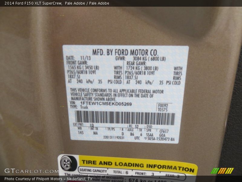 2014 F150 XLT SuperCrew Pale Adobe Color Code LQ