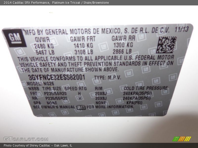 Platinum Ice Tricoat / Shale/Brownstone 2014 Cadillac SRX Performance