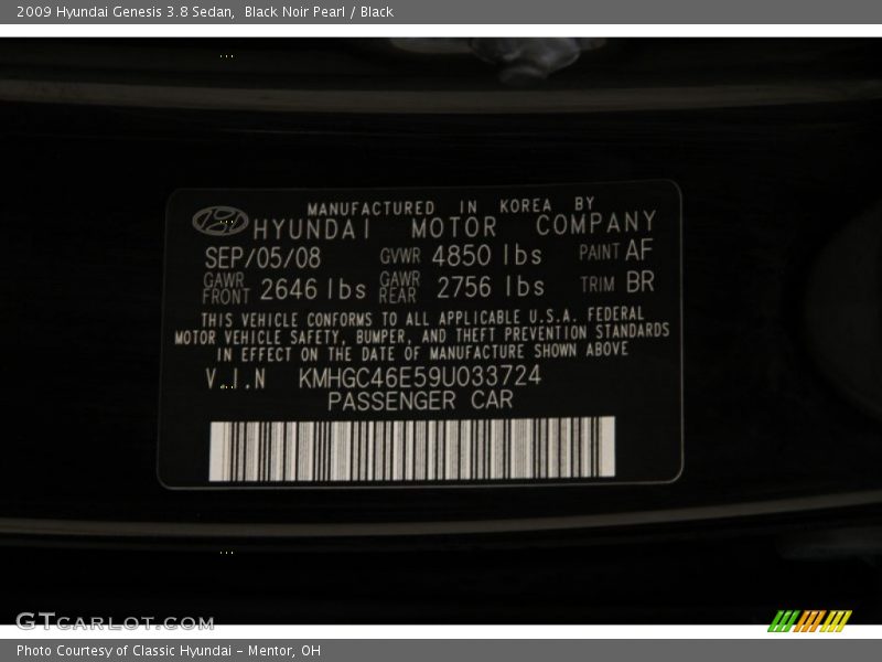 Black Noir Pearl / Black 2009 Hyundai Genesis 3.8 Sedan