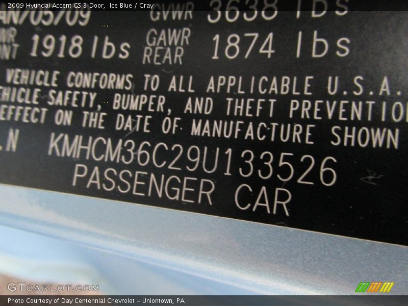 Ice Blue / Gray 2009 Hyundai Accent GS 3 Door