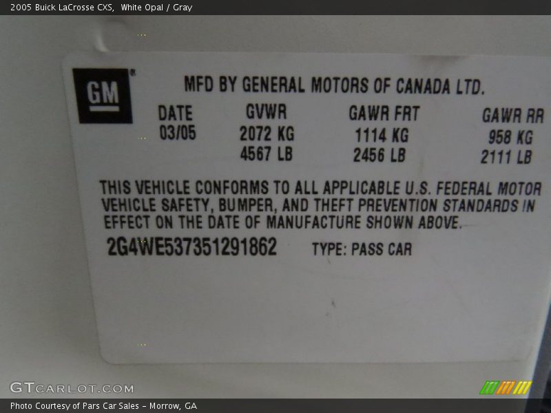 White Opal / Gray 2005 Buick LaCrosse CXS