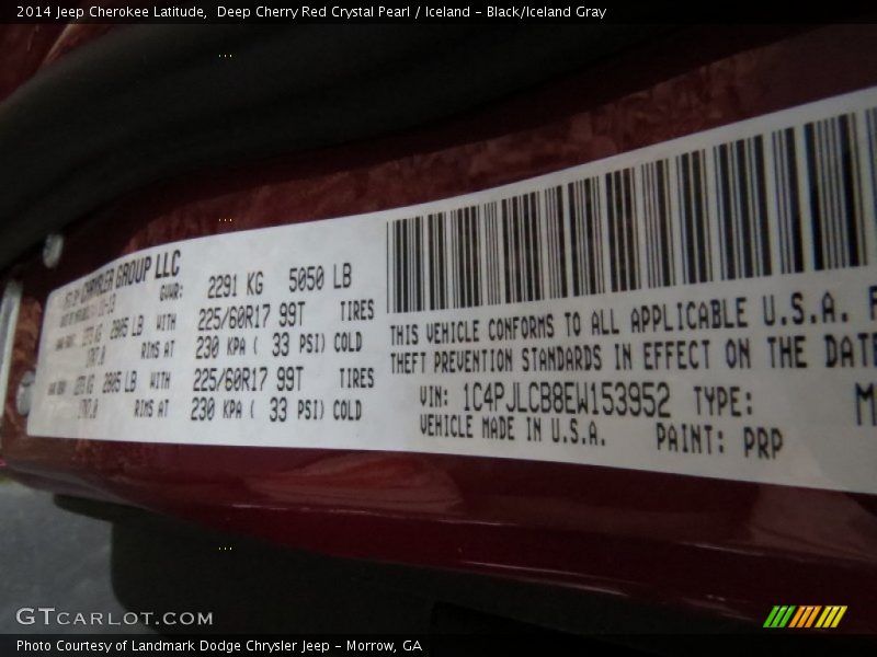 2014 Cherokee Latitude Deep Cherry Red Crystal Pearl Color Code PRP