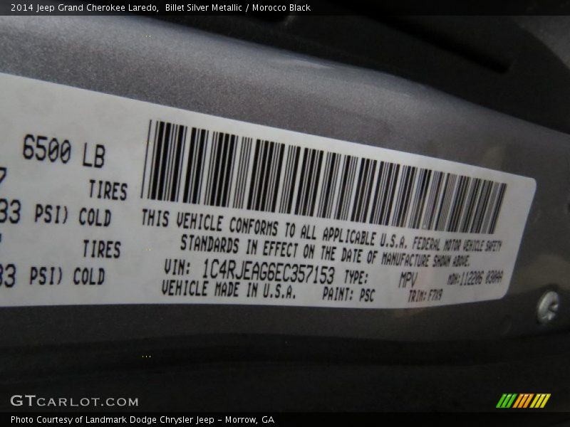 Billet Silver Metallic / Morocco Black 2014 Jeep Grand Cherokee Laredo