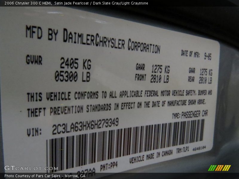 Satin Jade Pearlcoat / Dark Slate Gray/Light Graystone 2006 Chrysler 300 C HEMI