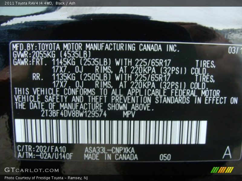 Black / Ash 2011 Toyota RAV4 I4 4WD