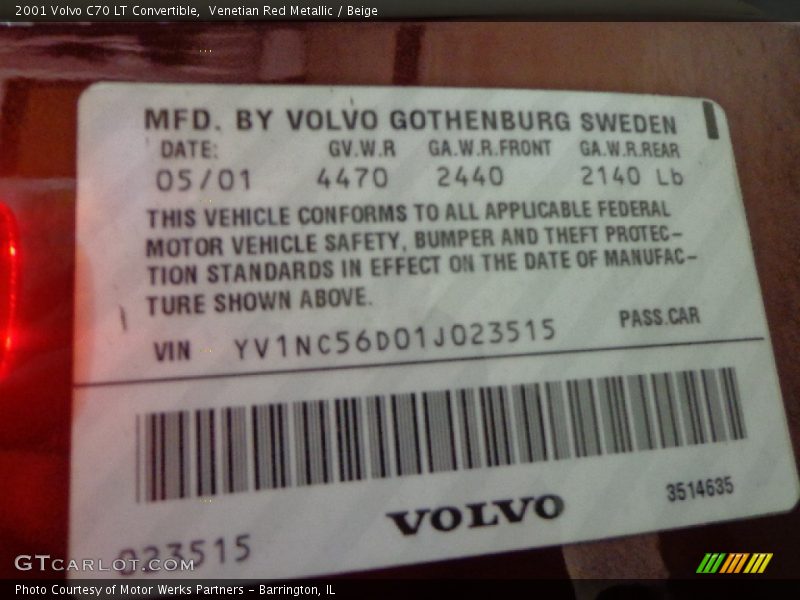 Venetian Red Metallic / Beige 2001 Volvo C70 LT Convertible