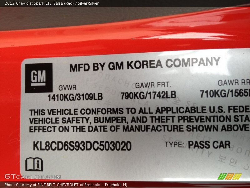 Salsa (Red) / Silver/Silver 2013 Chevrolet Spark LT