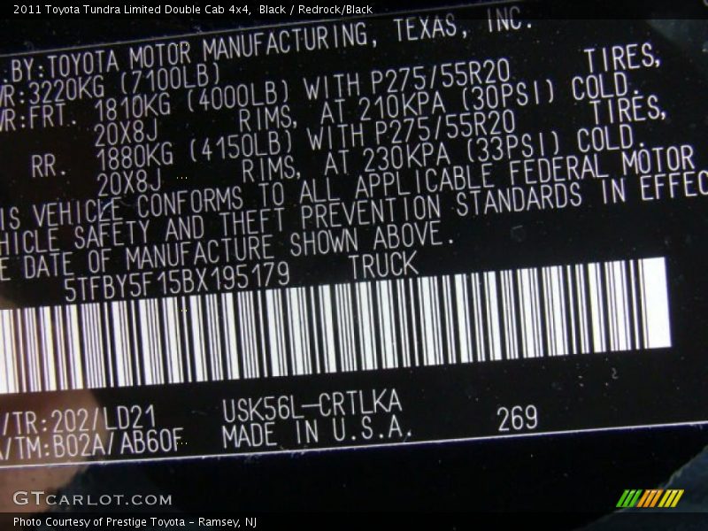 Black / Redrock/Black 2011 Toyota Tundra Limited Double Cab 4x4
