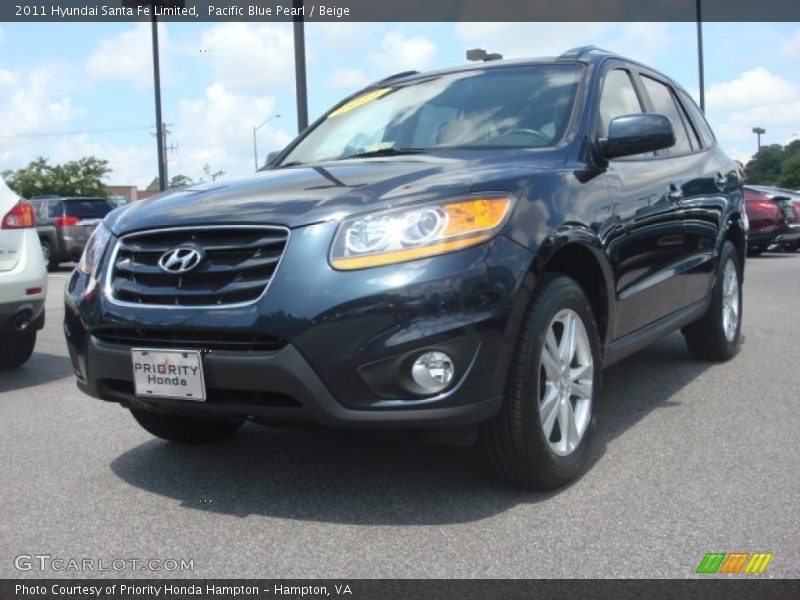Pacific Blue Pearl / Beige 2011 Hyundai Santa Fe Limited