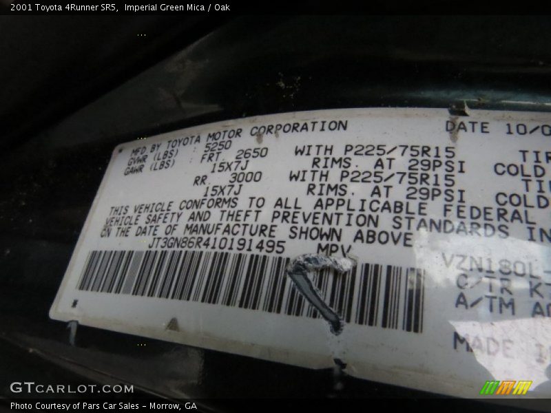 Imperial Green Mica / Oak 2001 Toyota 4Runner SR5
