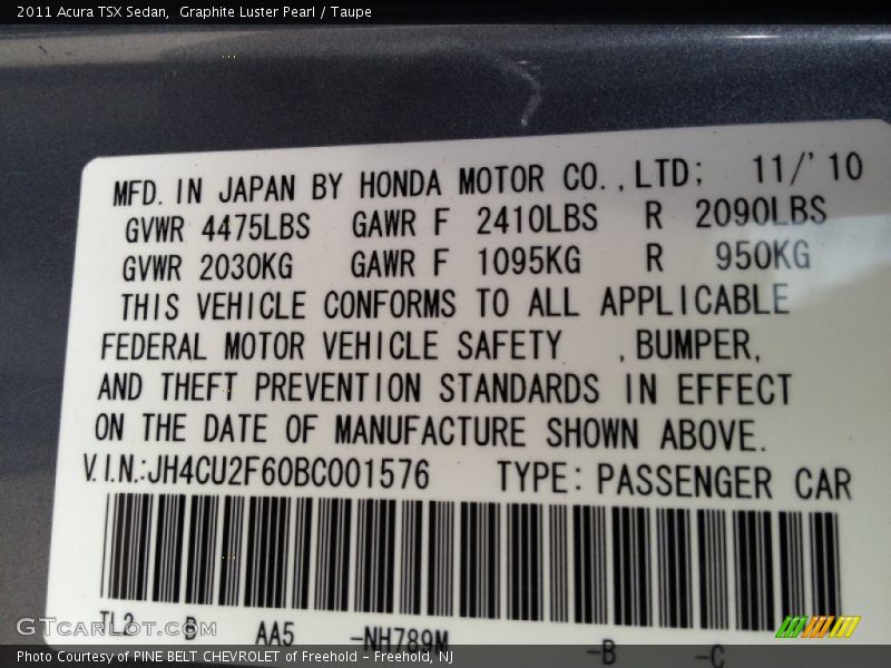 Graphite Luster Pearl / Taupe 2011 Acura TSX Sedan