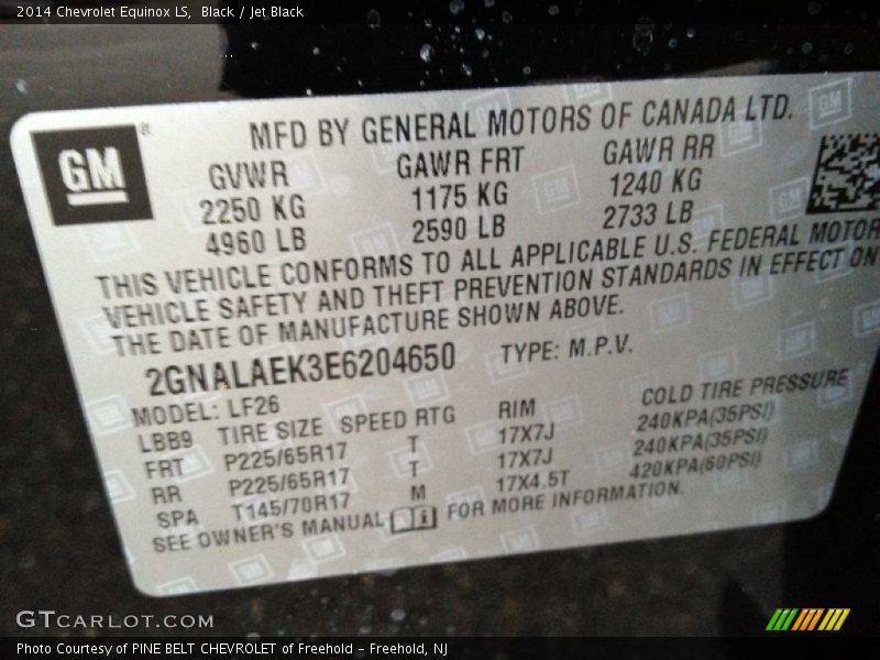 Black / Jet Black 2014 Chevrolet Equinox LS