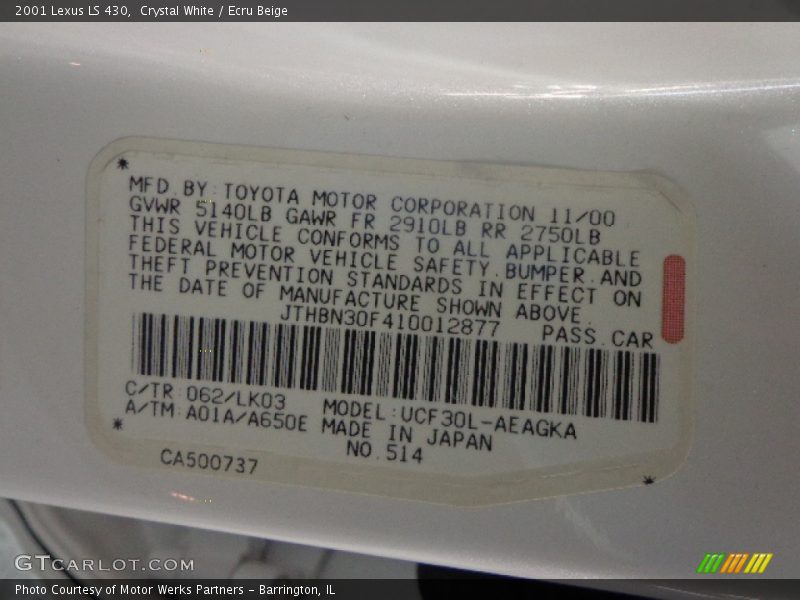 Crystal White / Ecru Beige 2001 Lexus LS 430