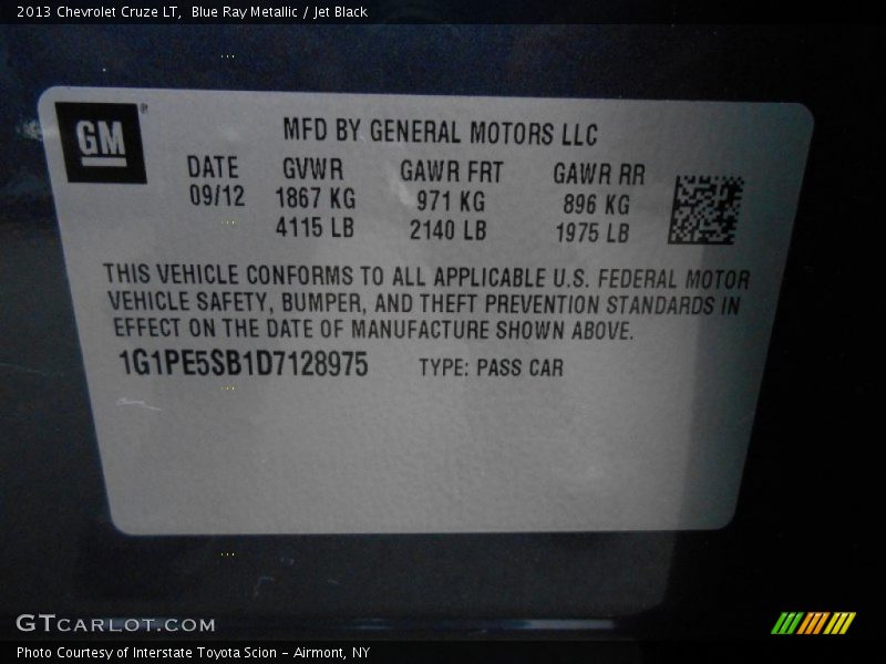 Blue Ray Metallic / Jet Black 2013 Chevrolet Cruze LT