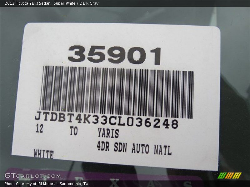Super White / Dark Gray 2012 Toyota Yaris Sedan