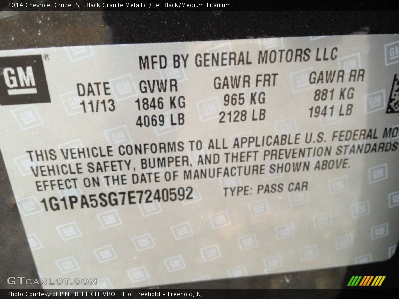 Black Granite Metallic / Jet Black/Medium Titanium 2014 Chevrolet Cruze LS