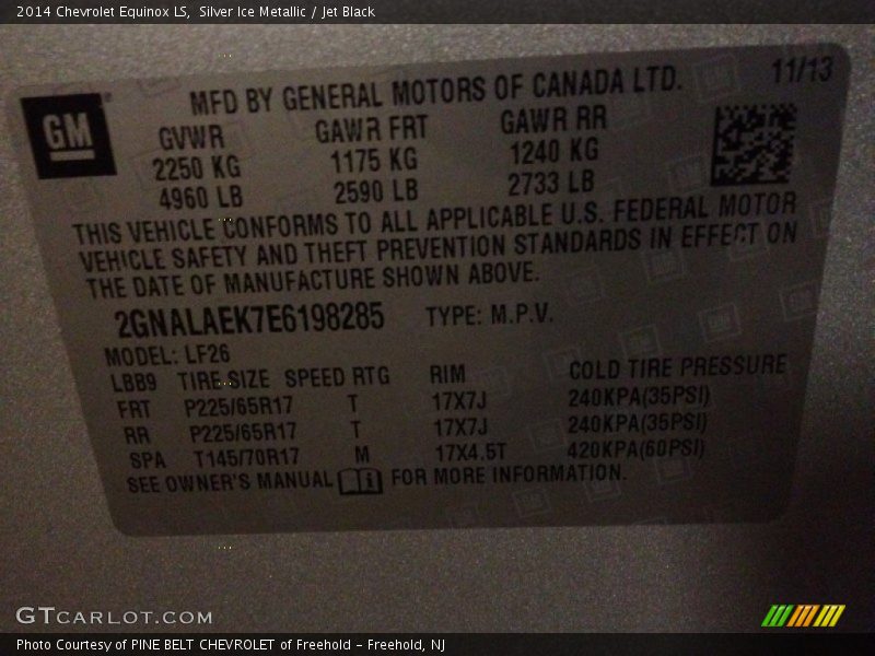 Silver Ice Metallic / Jet Black 2014 Chevrolet Equinox LS
