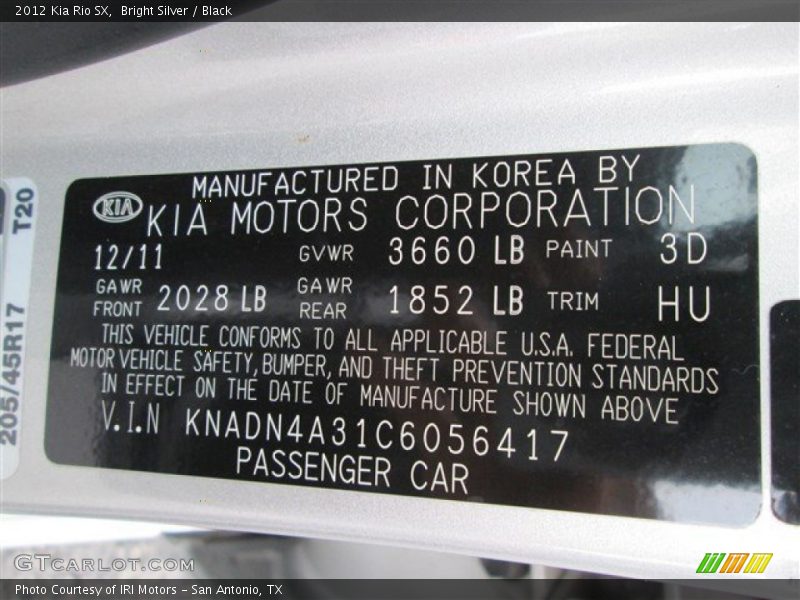Bright Silver / Black 2012 Kia Rio SX
