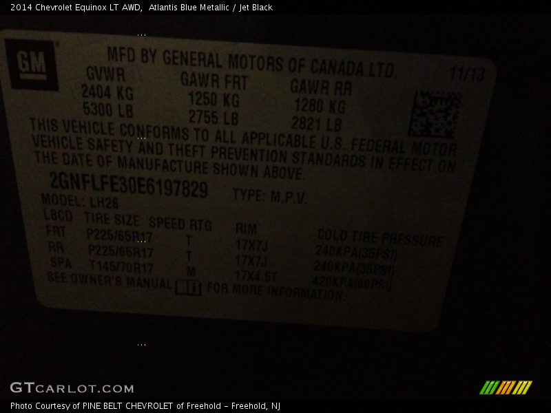Atlantis Blue Metallic / Jet Black 2014 Chevrolet Equinox LT AWD