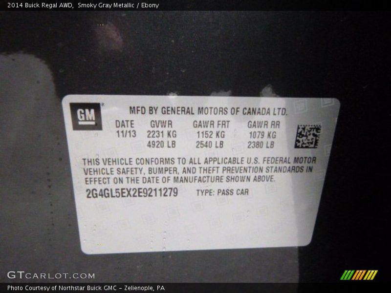Info Tag of 2014 Regal AWD