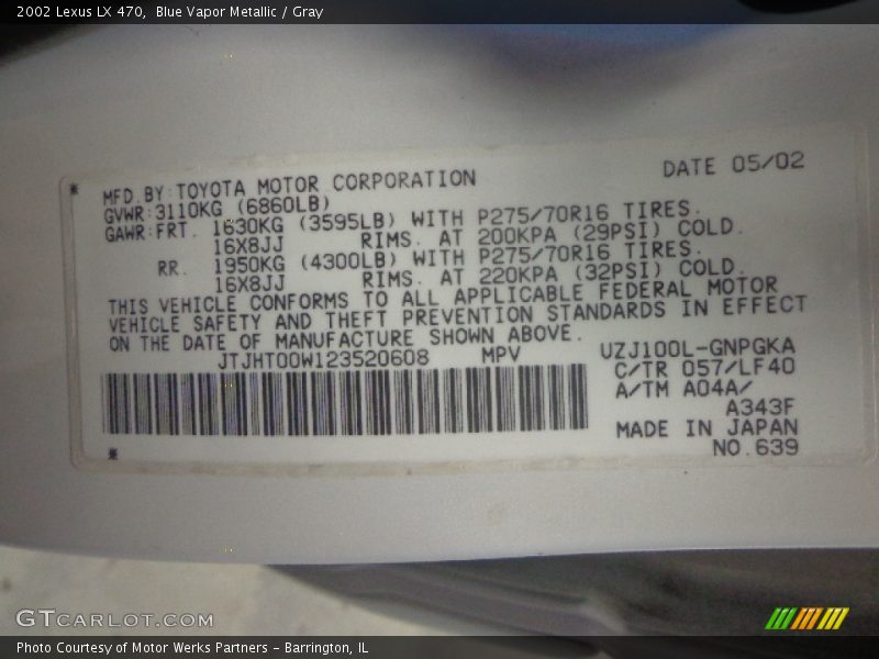 Blue Vapor Metallic / Gray 2002 Lexus LX 470