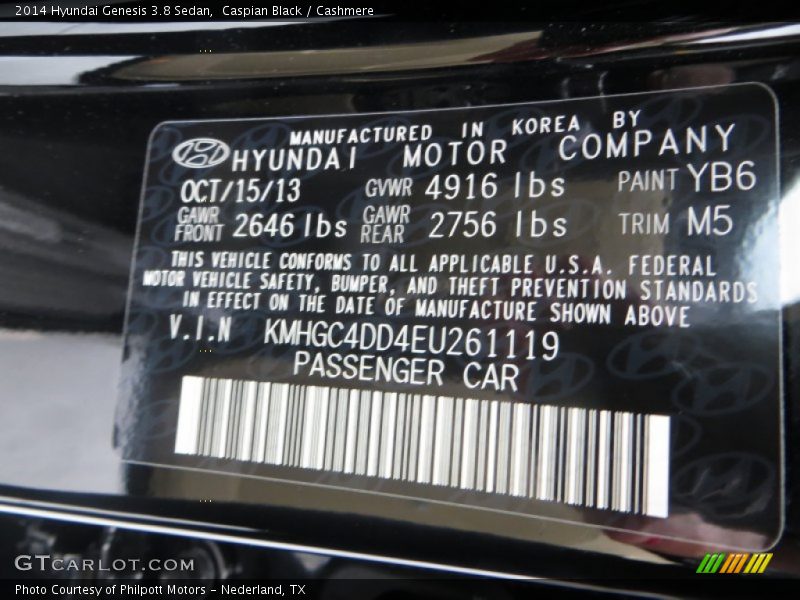 Caspian Black / Cashmere 2014 Hyundai Genesis 3.8 Sedan