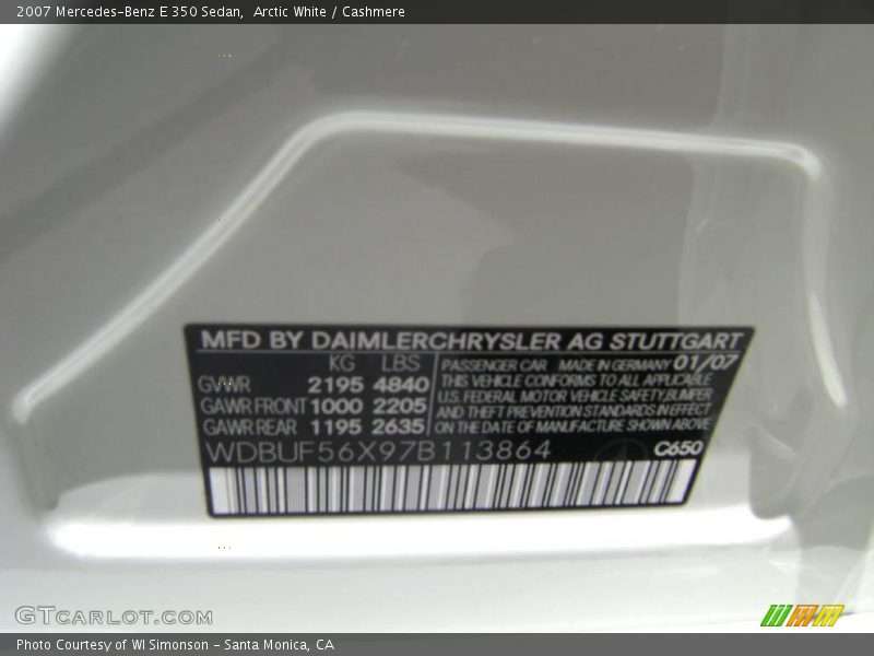 Arctic White / Cashmere 2007 Mercedes-Benz E 350 Sedan