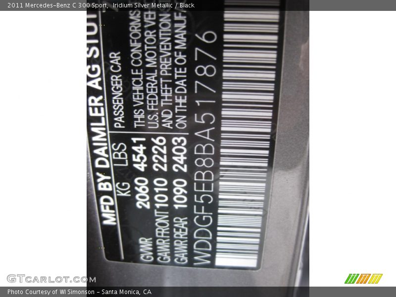 Iridium Silver Metallic / Black 2011 Mercedes-Benz C 300 Sport