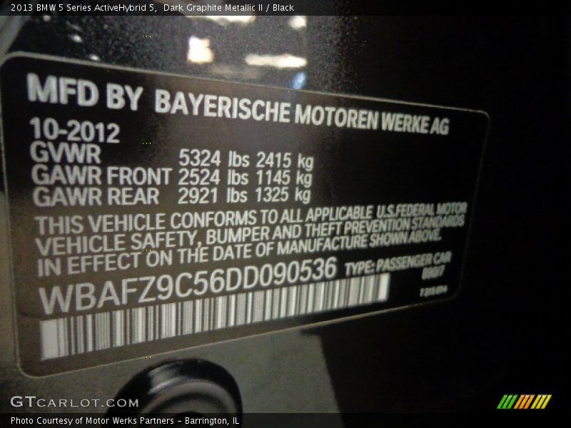 Dark Graphite Metallic II / Black 2013 BMW 5 Series ActiveHybrid 5