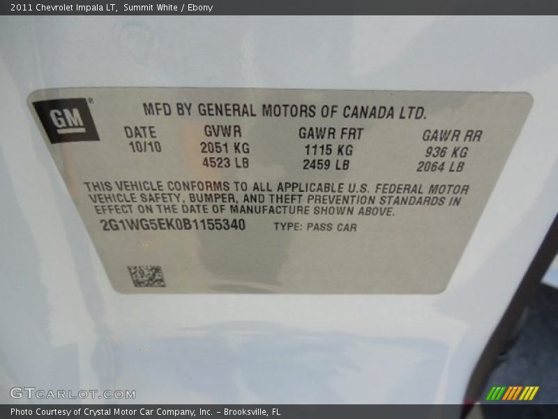 Summit White / Ebony 2011 Chevrolet Impala LT