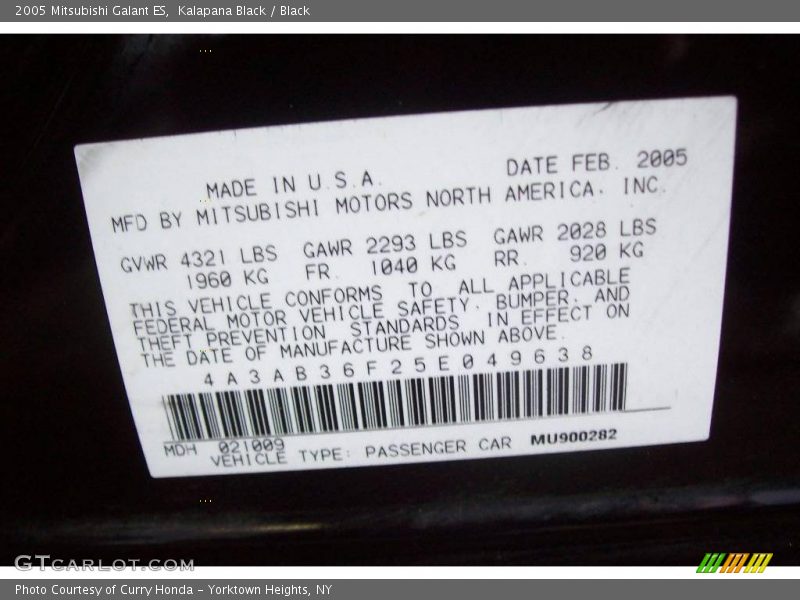 Kalapana Black / Black 2005 Mitsubishi Galant ES