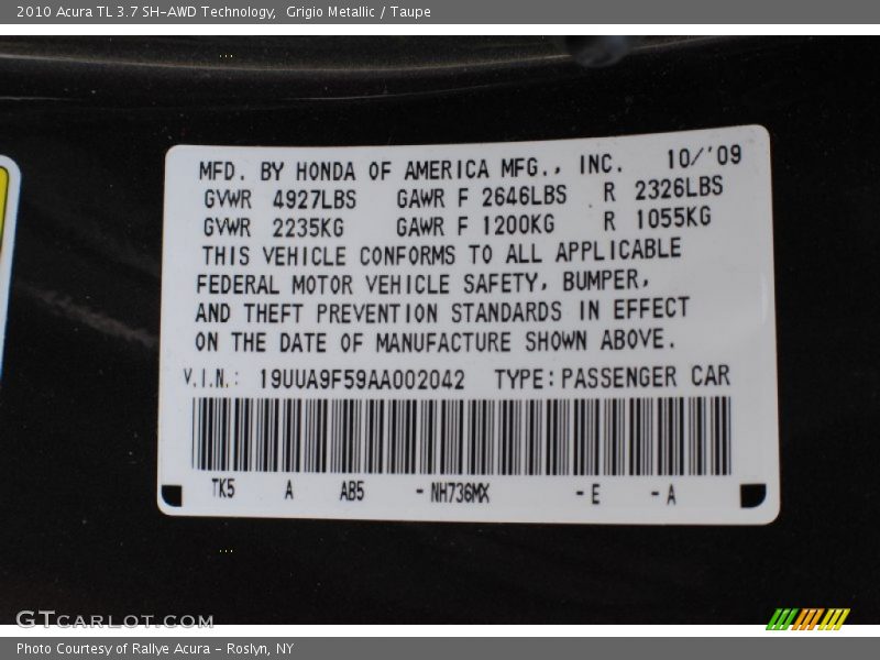 Grigio Metallic / Taupe 2010 Acura TL 3.7 SH-AWD Technology