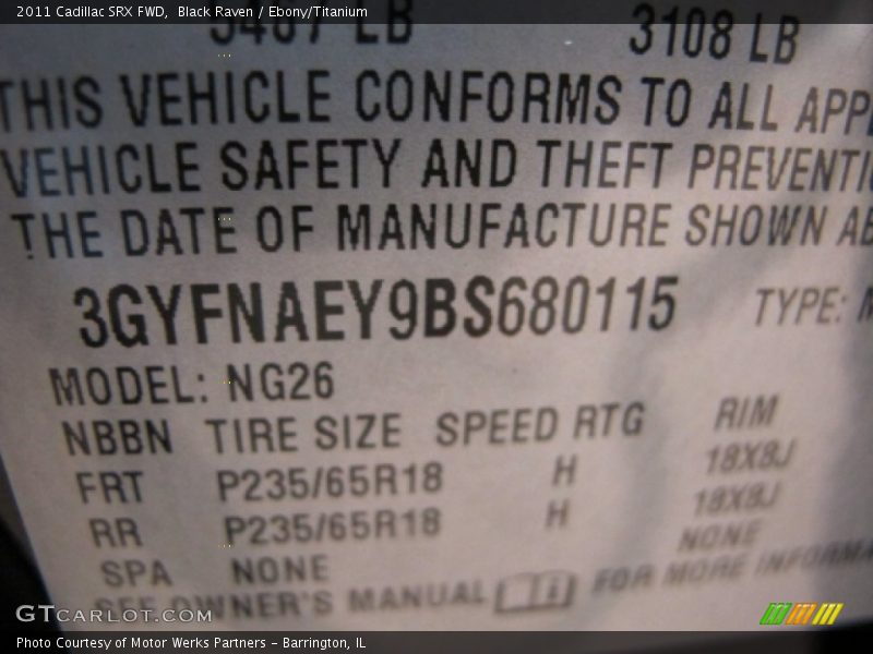 Black Raven / Ebony/Titanium 2011 Cadillac SRX FWD
