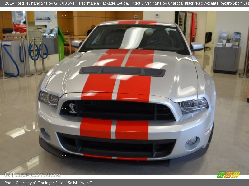 Ingot Silver / Shelby Charcoal Black/Red Accents Recaro Sport Seats 2014 Ford Mustang Shelby GT500 SVT Performance Package Coupe