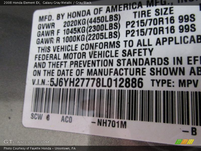 Galaxy Gray Metallic / Gray/Black 2008 Honda Element EX