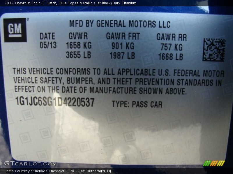 Blue Topaz Metallic / Jet Black/Dark Titanium 2013 Chevrolet Sonic LT Hatch