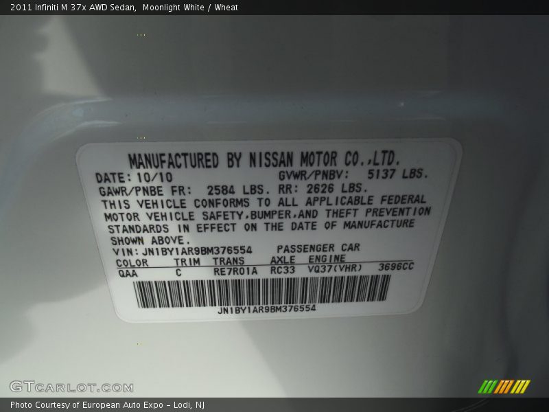 Moonlight White / Wheat 2011 Infiniti M 37x AWD Sedan