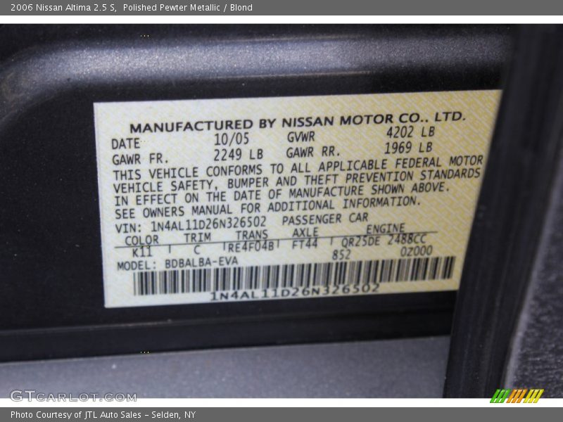 Polished Pewter Metallic / Blond 2006 Nissan Altima 2.5 S