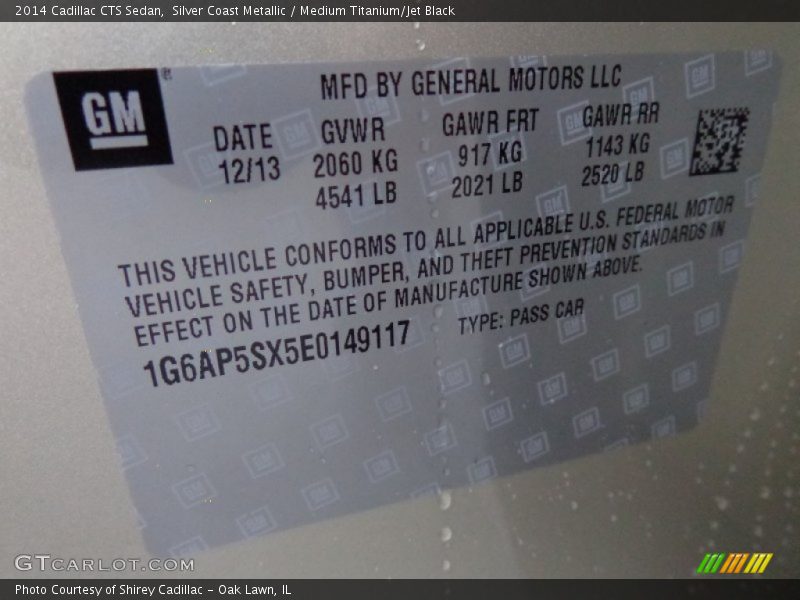 Silver Coast Metallic / Medium Titanium/Jet Black 2014 Cadillac CTS Sedan