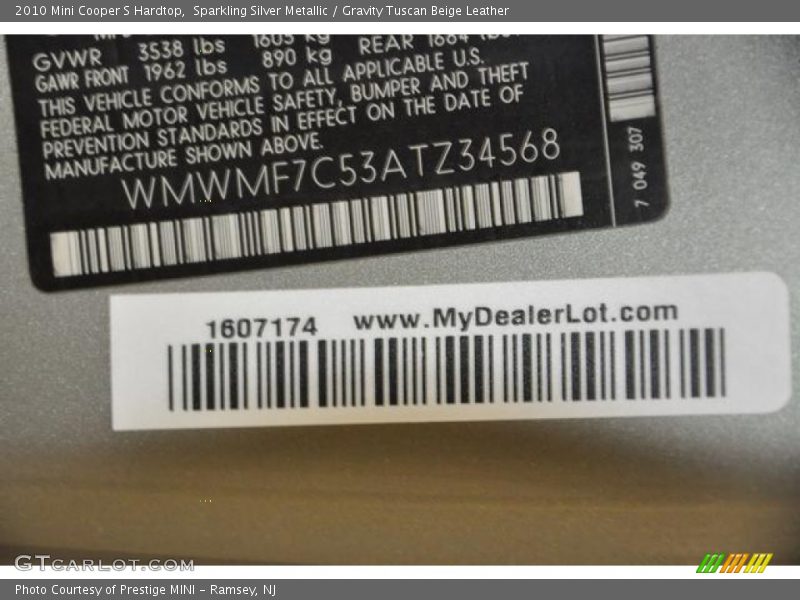 Sparkling Silver Metallic / Gravity Tuscan Beige Leather 2010 Mini Cooper S Hardtop
