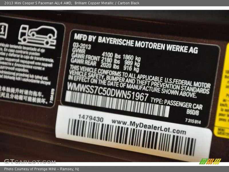 Brilliant Copper Metallic / Carbon Black 2013 Mini Cooper S Paceman ALL4 AWD