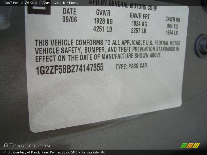Granite Metallic / Ebony 2007 Pontiac G6 Sedan