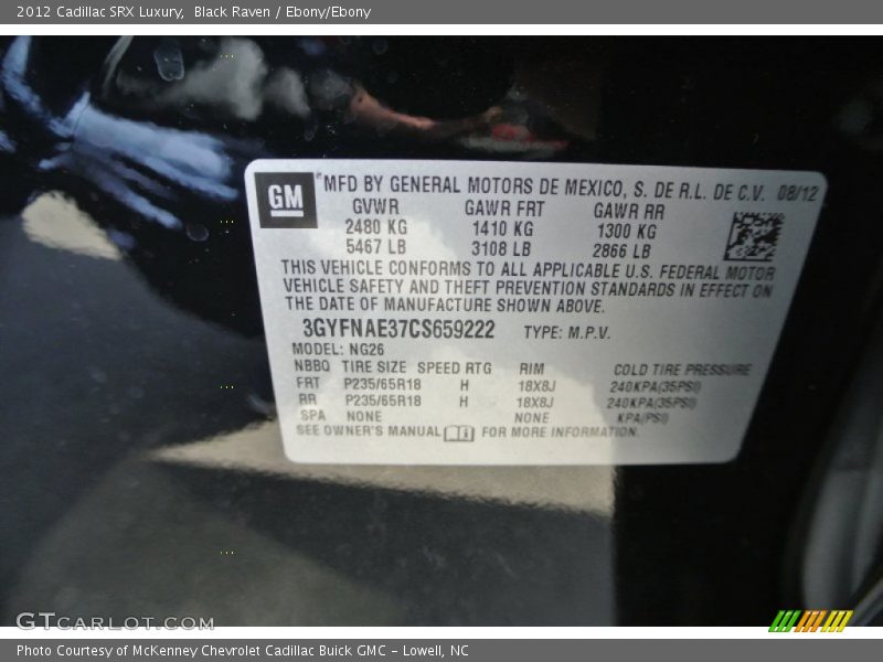 Black Raven / Ebony/Ebony 2012 Cadillac SRX Luxury