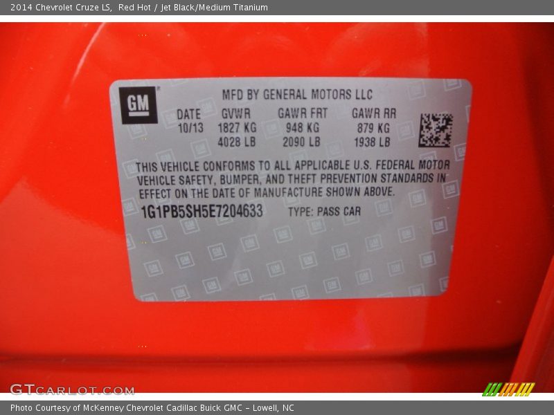 Red Hot / Jet Black/Medium Titanium 2014 Chevrolet Cruze LS